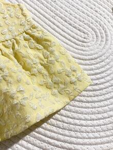 SHEIN Playful Pals 2件套女婴幼儿/新生儿0-3岁春夏休闲日常可爱度假条纹蝴蝶结装饰吊带背心+短裤套装 - 黃色 - 查看 4