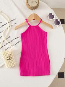 SHEIN Babygirl Cute Casual Vacation Knit Fuchsia Camisole Dress - Hot Pink - View 1