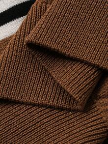 DAZY 女士条纹印花半拉链套头短袖针织衫 - 咖啡棕 - 查看 11