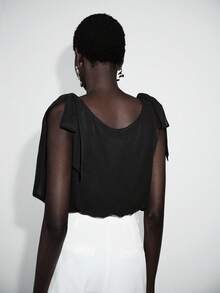 Lumivelle 女士时尚无袖蝴蝶结系带连体衣，春夏款 - 黑色 - 查看 2