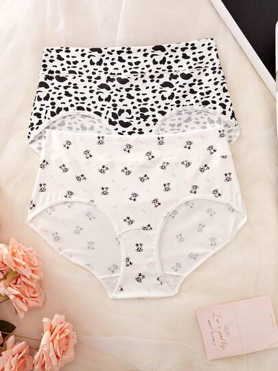 2pcs Plus Size Cartoon & Leopard Print Bikini Briefs