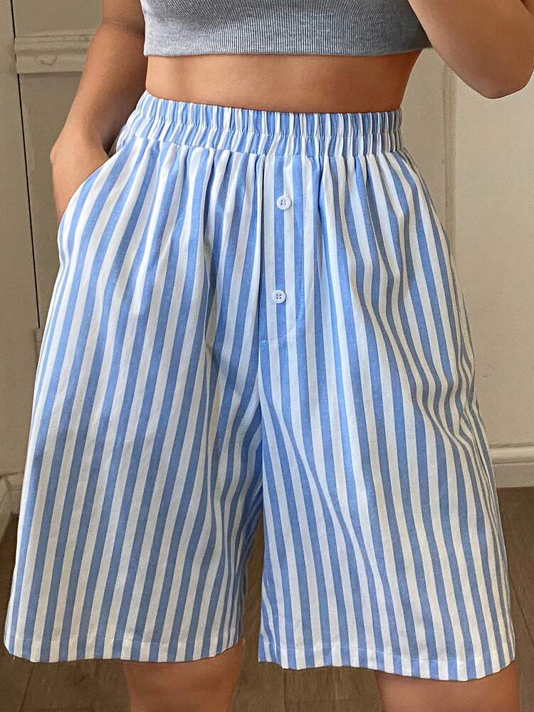Women's Striped Loose Shorts Pajama Bottom For Summer