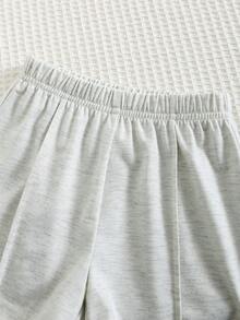 SHEIN 两件套男婴休闲校园风舒适时尚简约实用柔软棉质字母印花短袖T恤和撞色短裤套装，适合日常穿着、上学、外出、运动、春夏穿着。 - 灰色 - 查看 7
