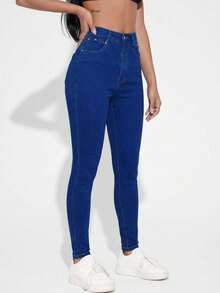 Flexra Calça Jeans Skinny Minimalista Casual para Uso Diário Feminino - Azul - Visão 4