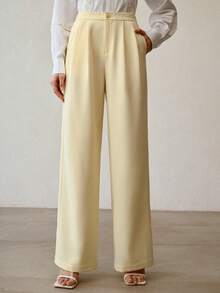 MOTF PREMIUM FOLD PLEATED CREAM YELLOW CASUAL SUIT PANTS - Light Yellow - View 2