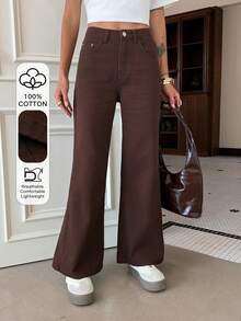 DAZY Quần jeans nữ ống loe màu nâu trơn, có túi, kiểu dáng thường ngày, thích hợp cho mùa xuân. - Cà phê nâu - Xem 1