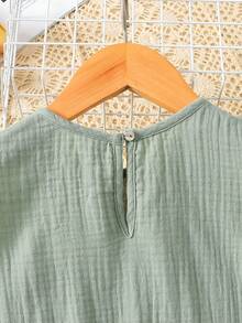 Young Girl Vacation Casual Fashion Ruched A-Line Sleeveless Green Chiffon Dress,Kids - Green - View 5