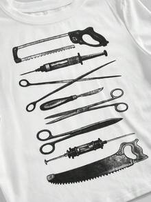 ROMWE Avant 女士 Y2K 百搭紧身圆领医疗器械图案 T 恤 - 白色 - 查看 2