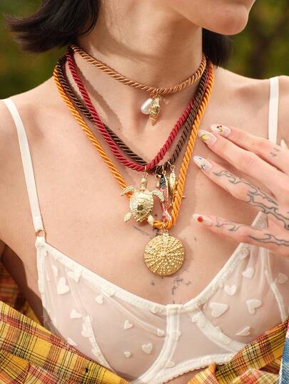 Glisma 1 件夏季海洋风格个性化手工编织彩色绳合金海洋动物吊坠项链女士