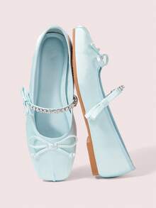 CUCCOO DOLLMOD Valentine's Day Women's Beige Ballet Flats With Bow Detail For Summer Christmas Fall New Year Holiday Valentines Valentine's Day - Light blue - View 2