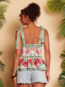 Travachic 女士印花系带吊带背心，适合春夏度假 - 彩色 - 查看 2