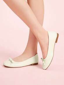 CUCCOO DOLLMOD Giày bệt đế bằng có nơ dễ thương kiểu nàng tiên, mẫu mới mùa xuân hè, kiểu dáng slip-on thoải mái, đế mềm mại, giày ba lê Pháp, giày bà ngoại. - Màu trắng - Xem 5