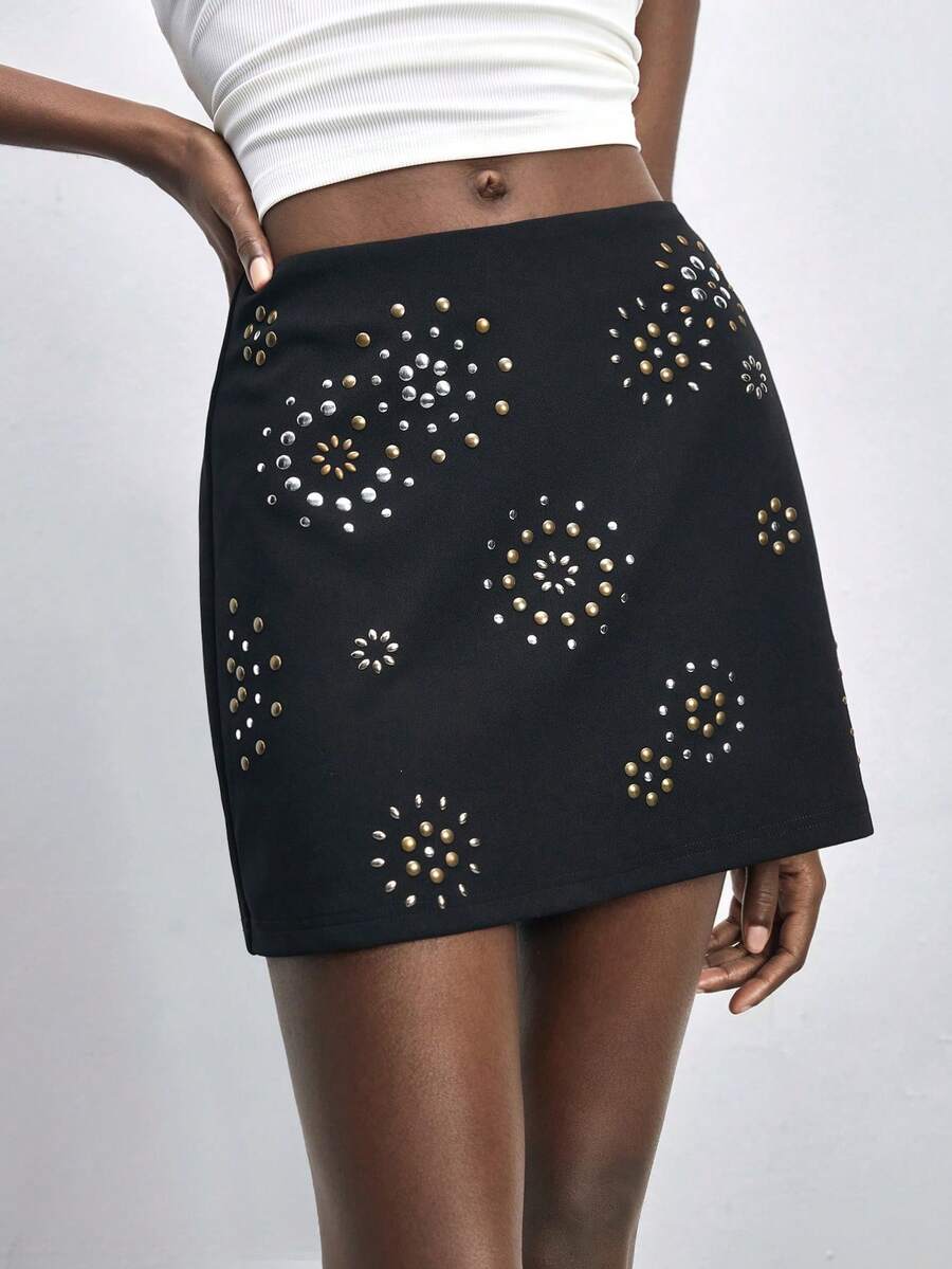 Maija Pleated Metallic Foil Skirt, Modern Urban - Black - View 1