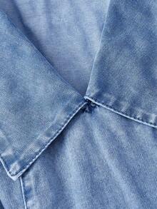 Sweetra Casual Denim Dress For Women - Blue - View 3