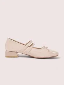 CUCCOO DOLLMOD Ladies Square Toe Elegant Classic Vintage Glossy Bow Decoration Double Belt Mary Jane Flats - nude - View 10