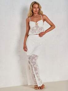 Glamine 女士夏季度假吊带背心上衣和半裙两件套 - 杏色 - 查看 1