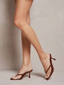 SHUZIA Women's Fashion Daily Versatile Thong Slip-On Heeled Sandals Summer Shoes - Chocolate Brown - View 2