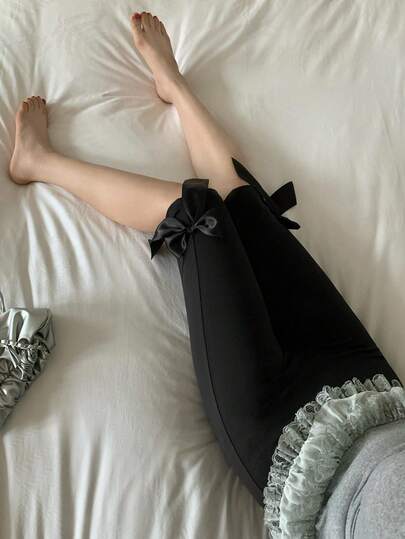 FRIFUL Women's Fitted Skinny Capri Pants With Side Bow Tie Decor, Solid Color Summer Leggings