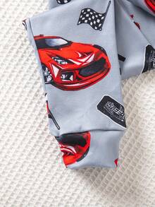 2pcs/Set Young BoyCasual Truck & Letter Print Short Sleeve Top And Elastic Waist Leggings Knit Loungewear Set Snug Fit Car Graphic Set Boys Sleepwear Tight Fit Pajamas Boys Car Pajamas - Grey - View 4