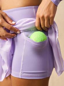 VARSIVA 女士扭结设计长袖露脐吊带上衣和褶皱短裙运动套装 - 彩色 - 查看 10