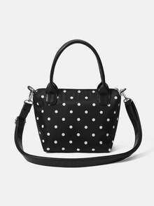 HELLO KITTY AND FRIENDS | SHEIN A Black Polka Dot Print Stylish Portable Large Capacity Handbag - Black A - View 6