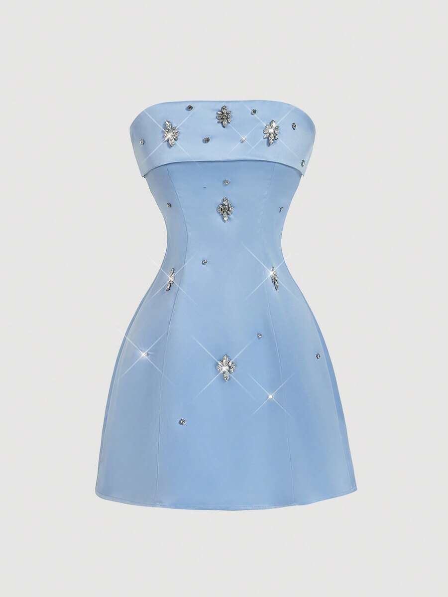 SHEIN MOD Sparkling Elegant Pink Mini Dress - Blue - View 1