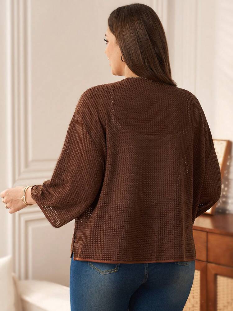 Plus Size Women Textured Fabric Lightweight Long Sleeve Jacket/Summer/Vacation, Summer Outfits,Spring Clothes Women,Spring Jacket,Vacation Outfits Women,Casual Outfit For Women,Brown Top Brown Cardigan Women Knit Cover Up Curve Cardigan Brown Cover Up Earthy Clothes Women Plus Mesh Cardigan Summer Cardigan Plus Size Shrug Plus Size Brown Tops Plus Size Short Sleeve Cardigan Plus Size Plus Size Cardigan Summer Cardigans For Women Light Cover Up Cardigan Summer Shrugs For Women Women Casual Outfits Women's Cardigans Cardigan For Women Outer Wear For Summer Women Women's Cardigan Light Weight Cardigans For Women Blouse For Women Casual Elegant