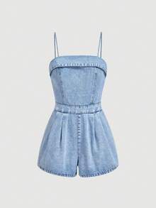 Sweetra Women's Casual Denim Bib Pants - Blue - View 1