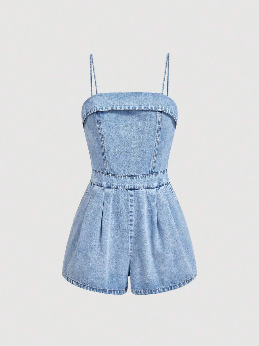 Sweetra Women's Casual Denim Bib Pants - Blue - View 1