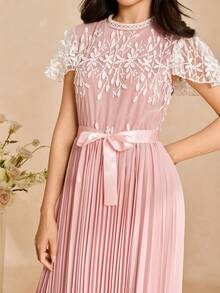 Teen Pleated Chiffon Dress, Luxury Embroidered Formal Dress, Graduation Ceremony Choir - Pink - View 7