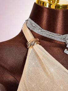 Amplova Asymmetrical Hem Deep V-Neck Women's Camisole For Party & Banquet - Gold - View 15