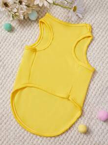 PETSIN 1 Piece Cute Teddy Bear Blowing Bubble Letter Printed Pet Vest, Yellow Skin Friendly Breathable Pet Clothing - Yellow - View 3