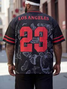 ResortEase Camiseta casual holgada de manga corta con cuello en V, estampado numérico y de mariposa, talla grande para hombre - Multicolor - Ver 2