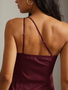 Hauture Sexy Summer Office Casual Simple Solid Asymmetrical One Shoulder Hem Tank Top - Burgundy - View 4