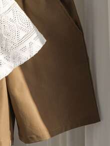 SHEIN Conjunto de 2 piezas de camisa y pantalones cortos casuales, cómodos, de moda, sencillos, prácticos, versátiles, suaves y con cuello texturizado para niño pequeño, adecuado para la escuela, fiestas de cumpleaños, fiestas de noche, actuaciones, bodas, bautizos, ceremonias de apertura - Caqui - Ver 7
