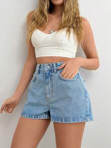 SHEIN High Waist Bow Detailed Mini Denim Short - Medium Wash - View 6