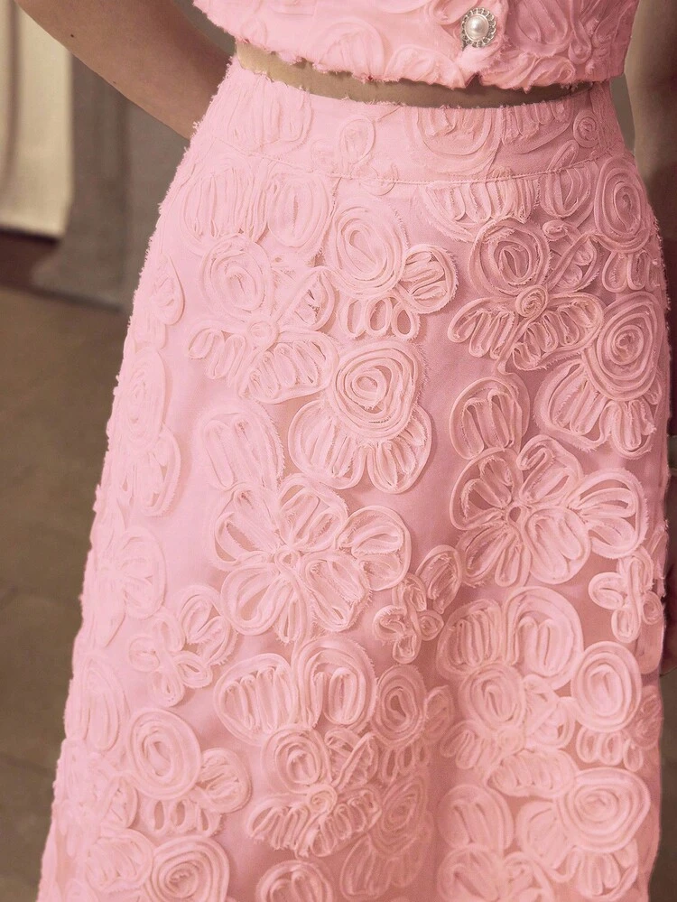 ELEGANT JACQUARD TEXTURED LACE A-LINE LONG SKIRT FOR WOMEN