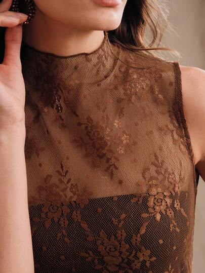  Anewsta 新款蕾丝透视无袖性感优雅修身女式衬衫，适合派对和假日穿着