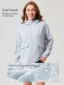 OutZeal 女士防晒夹克 露营徒步 防紫外线 凉爽触感 连帽拉链夹克 - 淺藍色 - 查看 2