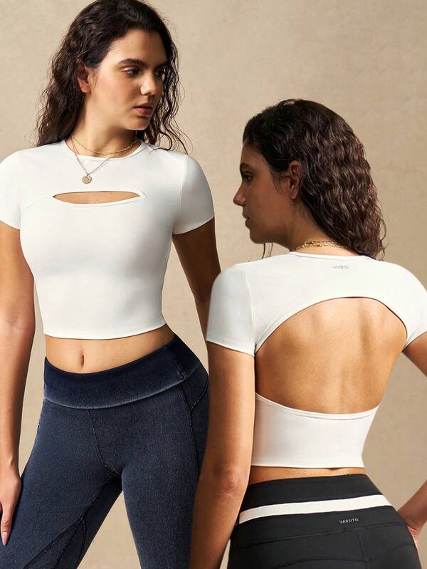 VARSIVA Pure White Backless Women's Cropped Sports Top, Basic And Simple Openwork Cropped Sports Top. Suitable For Fitness, Yoga, Pilates, Running, And Everyday Wear. It's Suitable For All Seasons.