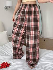 Livesso Plaid Loose Straight Leg Long Pajama Pants, Suitable For Spring And Summer Loungewear - Pink - View 12