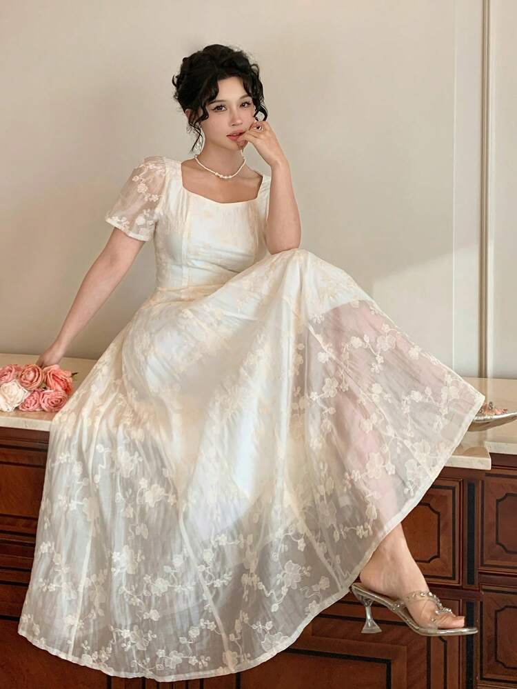 Women's Full Print Embroidered Dress Sundress