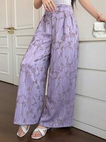 DAZY Women's Elegant Floral Print Wide Leg Maxi Pants, Spring/Summer - Purple - View 6