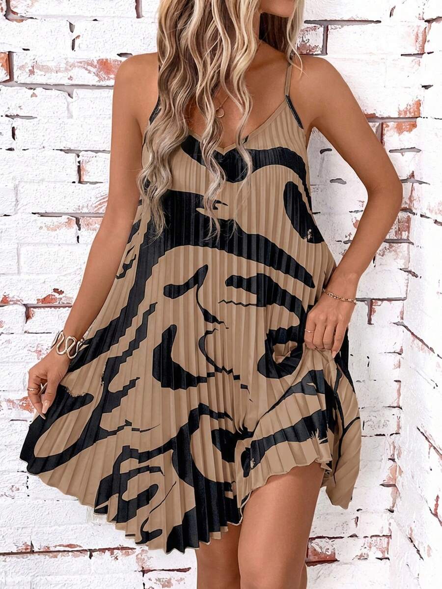 SHEIN Clasi 橙色褶皱无肩带长款连衣裙 珊瑚色连衣裙 春季连衣裙 女士连衣裙 女士夏季连衣裙 女士吊带连衣裙 女士夏季套装 女士吊带裙 - 咖啡 - 查看 1