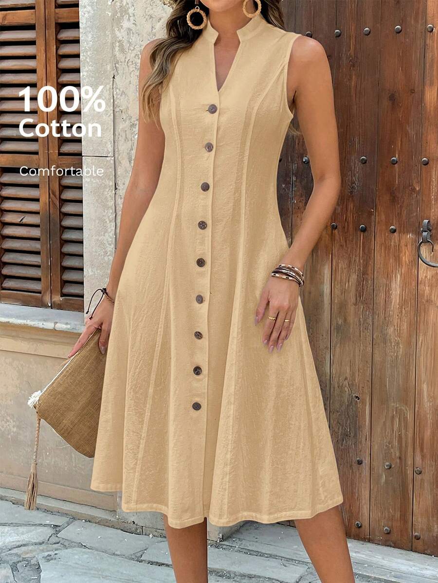 EMERY ROSE Women's Summer Geometric Pattern Print Round Neck Short-Sleeve Dress,Dresses For Women Summer - Apricot - View 1
