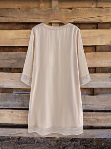 EMERY ROSE Plus Size Women Loose Asymmetrical Hem Lace Patchwork Jacket/Summer/Vacation,Summer Outfits,Spring Jacket,Beach Vacation Outfits For Women,Going Out Tops For Women,Holiday Outfits For Women,Summer Outfits,Spring Outfit, Kimono Cardigan Summer Kimono Sheer Kimono Lace Kimono Boho Kimono Bohemian Clothes For Women Boho Chic Women's Clothing Sheer Cover Up Beach Coverups For Women Cover Up Kimono Sheer Cover Up Cardigan Holiday Outfits For Women Cover Up Outer Wear For Summer Women Women Spring Outfit Women Casual Outfits Beach Coverups For Women Plus Size Bohemian Kimono Wholesale Clothing Women S Western Outfits - Khaki - View 2