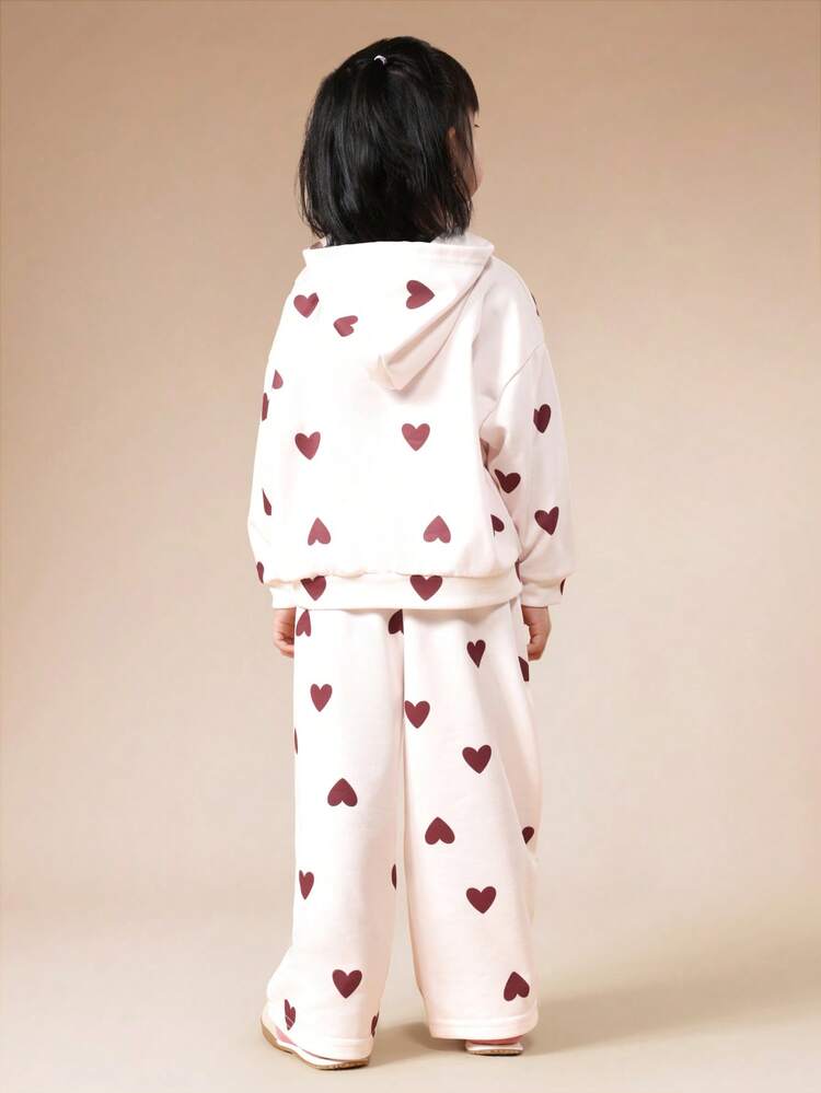 Heart Print Hoodie Jogger Set