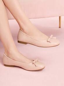 CUCCOO DOLLMOD Cute Fairy Flat-Bottomed Bow Commuter Shoes New Spring And Summer New Low Vamp Slip-On Comfortable Soft-Soled French Ballet Shoes Grandma Shoes Valentine's Day - Baby Pink - View 1