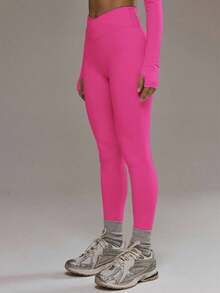 Musera Sport Conjunto de leggings con frente cruzado, solo parte inferior, para pádel, otoño e invierno, ropa deportiva, gimnasio, entrenamiento, aleación - Rosa Fucsia - Ver 4