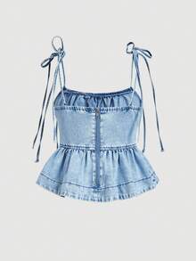 Sweetra 女士休闲牛仔吊带背心 - 藍色 - 查看 2